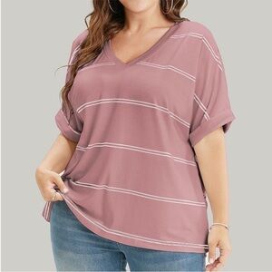 Bloomchic Tshirt Womens Size 30 6X Pink Stripe Short Sleeve Dolman Casual Plus